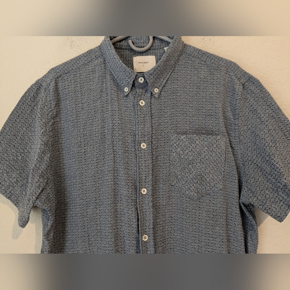 Billy Reid Blue Patterned Woven Cotton Short Sleeve Button-Up Tuscumbia Shirt LG - Picture 5 of 8